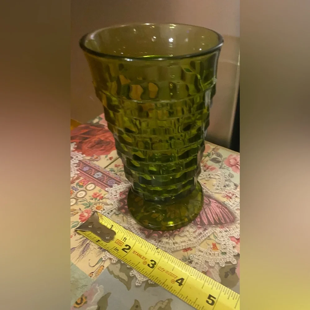 Single 70's VTG Green Indiana Whitehall Cubist Ice Tea Water Glasses 6